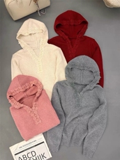 2025年秋季通勤时尚百搭通勤简约休闲花边帽衫，女装针织衫/毛衣，晨旭羊绒