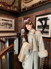 2592-38韩版气质显瘦百搭真袖毛双面羊毛大衣过膝长款毛呢，女装羊绒大衣，依嘟服饰