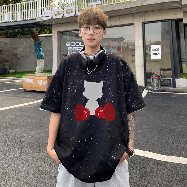 量大优供抖音视频支持得物配合二开美式满天星亮片短袖T恤MTX158,男装T恤,电商A486