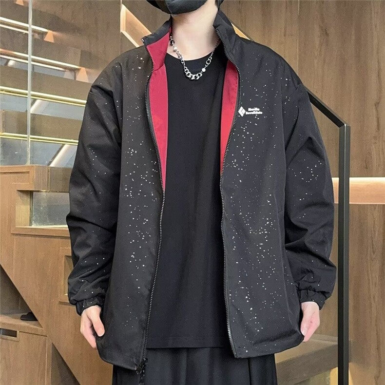 正反两面穿外套潮牌痞帅炸街男高级感立领飞行服棒球服JK501 P53图片