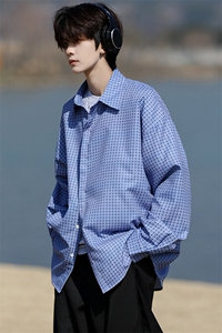 8XL-M长袖衬衫男夏季格子条纹衬衣宽松慵懒风防晒外套CS29005P45图片