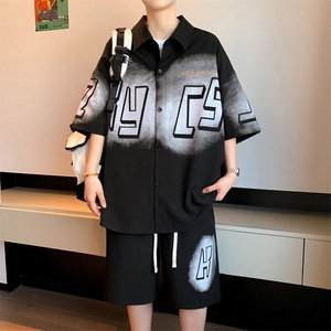 夏季新款开衫青少年套装时尚潮流男装两件套图片