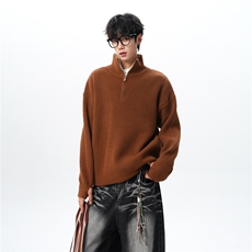8XL-M立领半拉链毛衣男大码慵懒风宽松日系针织衫外套MY19002P78，男装针织衫/毛衣，电商B312