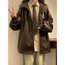 中性连帽鳄鱼纹PU皮衣大码M-5XL情侣休闲冲锋衣夹克男JK8744P90控，男装皮衣，星座227-7