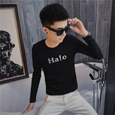5秋季长袖修身T恤亮片烫金社会精神小伙潮男打底衫C301B-CT17，男装T恤，电商C301B