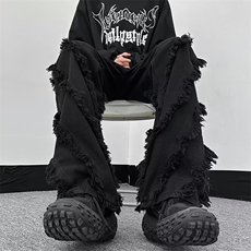潮vibe破坏毛边显瘦微喇叭牛仔裤男女美式潮裤子~N029-p58，男装牛仔裤，星座601-2