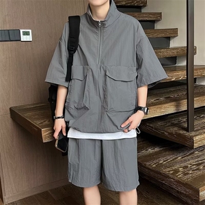 速干短袖短裤两件套男休闲简约宽松工装夹克套装 TT03图片