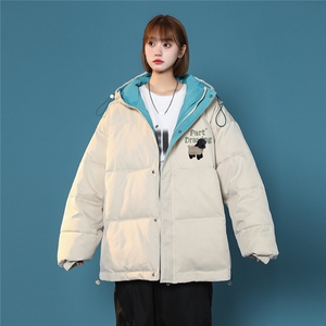中性风22冬季新品趣味动物印花不可拆卸连帽棉衣MY157P115控148图片