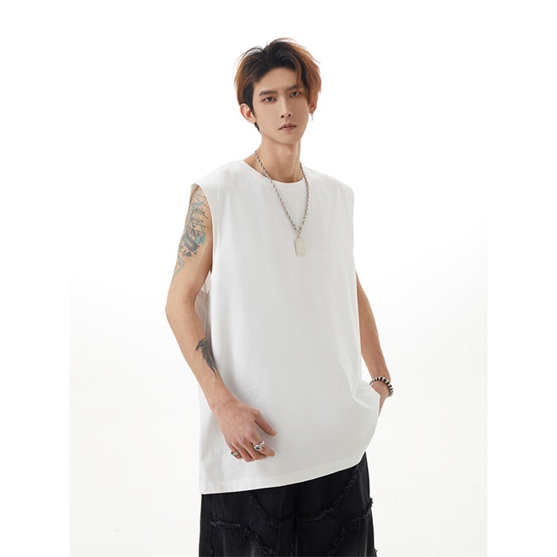 夏季慵懒风简约纯色无袖上衣垂坠感oversize圆领背心HY48TP13，男装背心/马甲，电商A102B