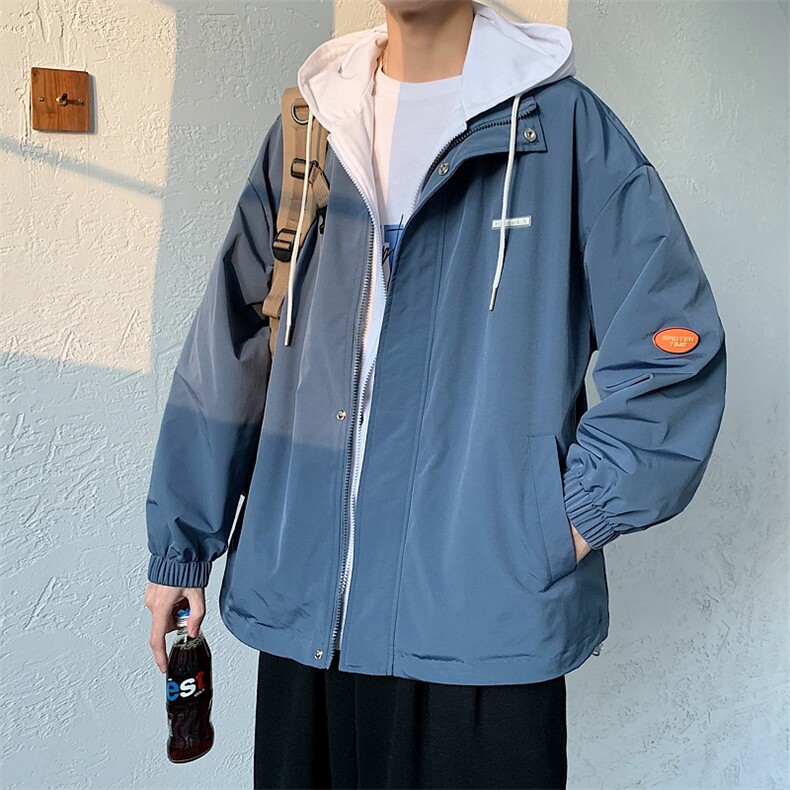 学院风夹克男春秋季男士休闲连帽外套潮流臂章A266-JK2122-P55,男装夹克,电商A266