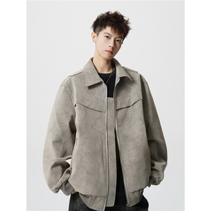 JK2561-特p85 控158 45%pu55%聚酯计外套男流拉链皮夹克男图片