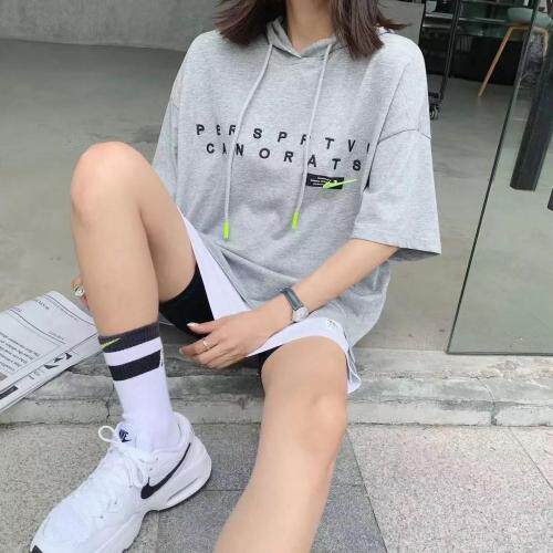 新款带帽短袖卫衣，女装卫衣/绒衫，E·贝空间