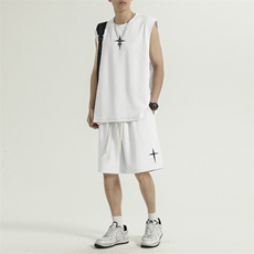 无袖t恤夏季冰丝速干篮球运动服短袖短裤休闲背心套装TZ86-特批68，男装休闲套装，星座718