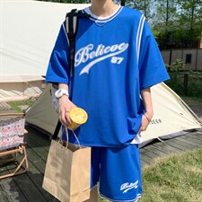 新款夏季潮流篮球服男装吸汗透气纯棉短袖T恤休闲套装F311P58图片
