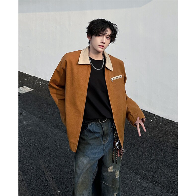8XL-M春季水洗帆布短款夹克男生vintage美式复古工装外套JK003P98,男装夹克,电商B312