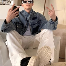 复古做旧重磅水洗牛仔外套男士立领休闲夹克百搭潮牌工装机车上衣，男装工装外套，星座218-1（原230）