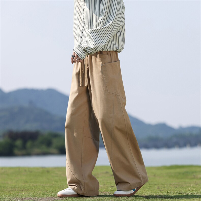 美式复古褶皱秋夏cleanfit宽松直筒简约阔腿休闲裤子K02535-P60,男装休闲裤,星座308B-2