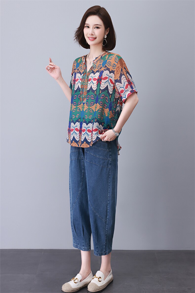 时尚休闲印花镶钻套装宽松显瘦大码女装舒适百搭两件套,女装套装/套裙,叶笙衣