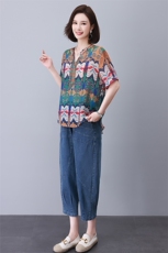 时尚休闲印花镶钻套装宽松显瘦大码女装舒适百搭两件套，女装套装/套裙，叶笙衣