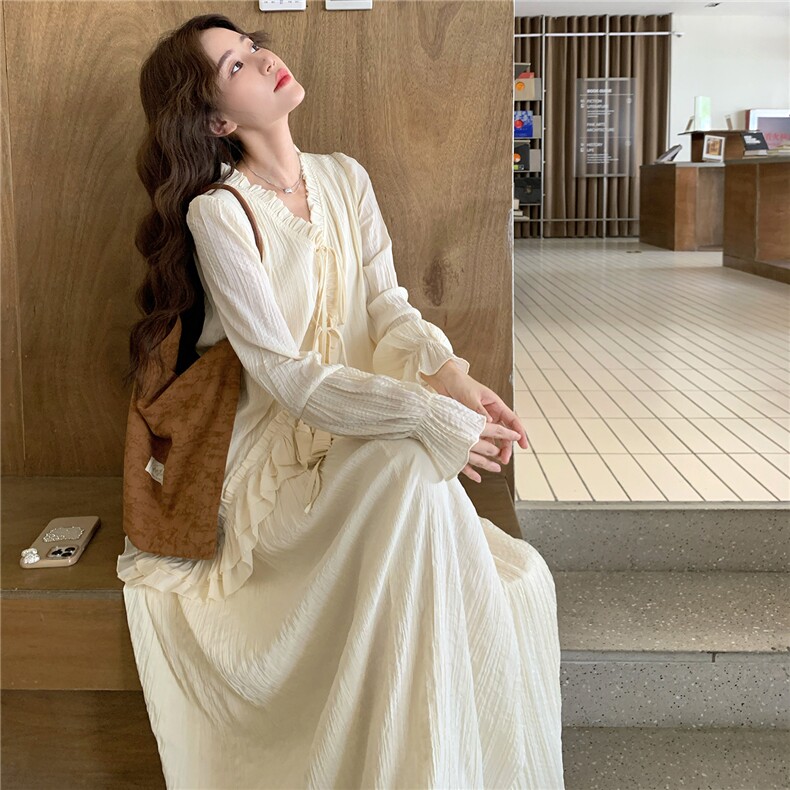 主推有货法式宽松假两件连衣裙5758-P145K218,女装连衣裙,2C332