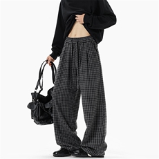 特批P35无差价秋季新款港风休闲格子毛呢拖地大码休闲裤男K5795，男装休闲裤，电商A001-1