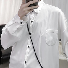 白色衬衫男韩版港风宽松百搭外套上衣服潮流发型师长袖衬衣-S100，男装衬衫，星座601-2