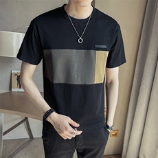 夏季男士短袖T恤潮牌2025新款拼接纯棉半袖体恤A313-88227-P48，男装T恤，电商A313