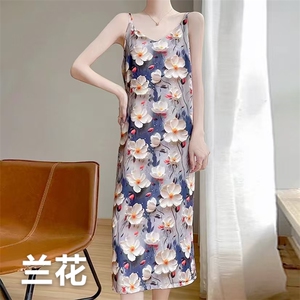 夏季高级吊带连衣裙女西装内搭无袖V领醋酸缎面长款打底背心长裙图片