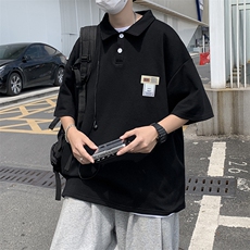 polo衫男韩版潮流纯色日系2023夏季新款ins宽松百搭衬衫W2770-P30，男装Polo衫，星座412-2