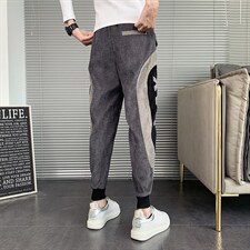 秋冬季新款休闲裤男潮流拼接撞色灯芯绒束脚裤网红同款宽松哈伦裤,男装休闲裤,电商A327