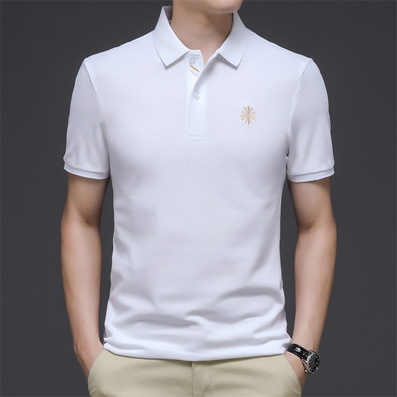 男士免烫短袖t恤薄款夏季中年休闲纯棉刺绣半袖POLO衫P48，男装Polo衫，星座1105-3