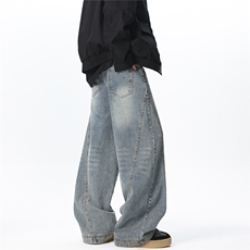 XZ1011-8511-P55控88宽松直筒拼接洗水牛仔裤，男装牛仔裤，星座B271