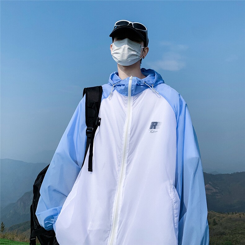 时尚防晒服拼色美式防紫外线薄款UPF50+凉感防晒衣F61401-P65控88,男装防晒衣,电商A268A