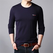 长袖棉t恤男秋季新款中年商务休闲圆领半袖polo衫HPNT9877-P60，男装T恤，电商B212（原钱塘6029）