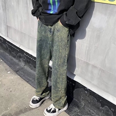 美式高街复古重工做旧牛仔裤男拼接直筒阔腿长裤Y9124-P52，男装牛仔裤，星座1109-3