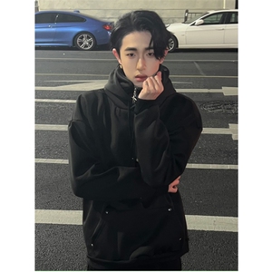 <自拍图>美式复古设计感半拉链高领加绒卫衣男RS019-P58图片