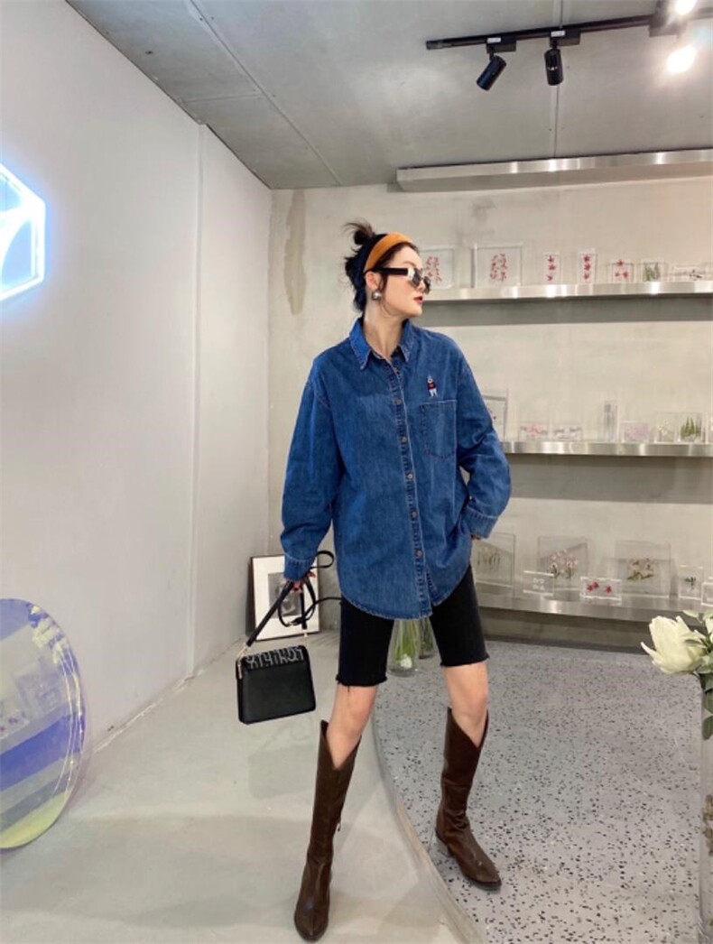 现货，2021春款牛仔刺绣衬衫图片
