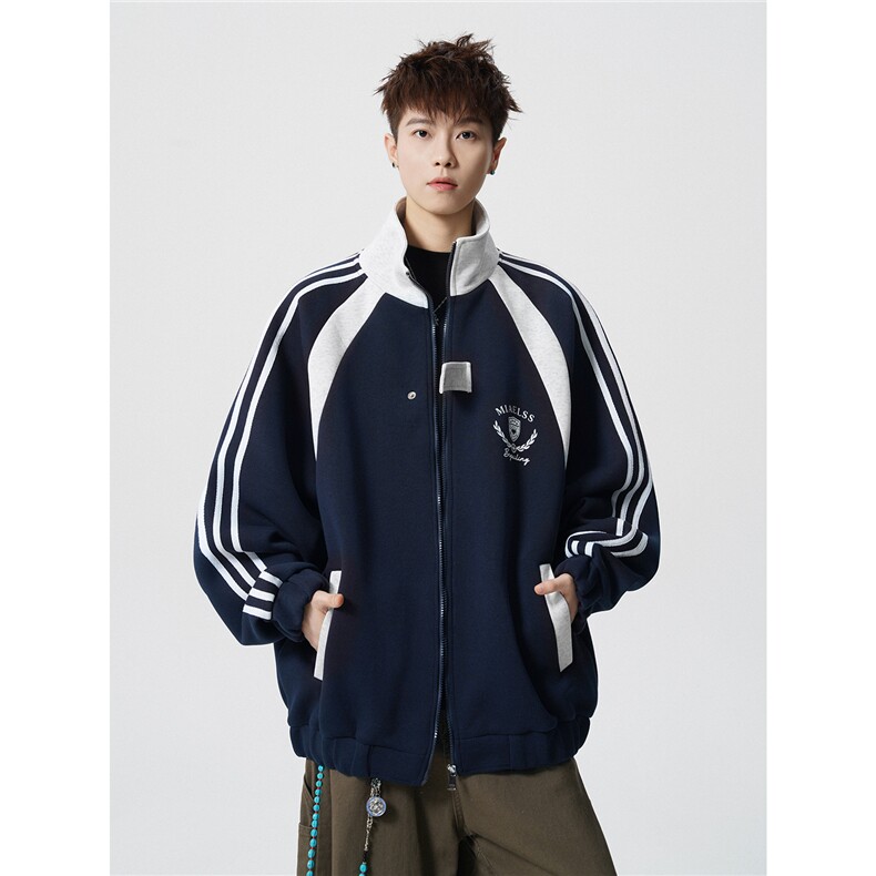 WY10190-特P60420g重磅-高品质-条纹设计感大码保暖卫衣外套男,男装棉衣,电商A059