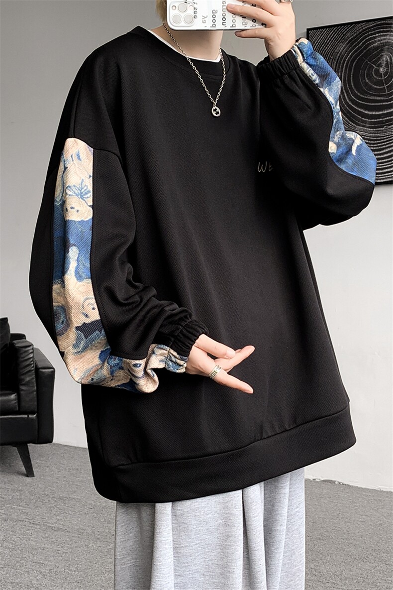 现货A059-WY7866-P35控58秋冬拼接圆领高品质百搭卫衣,男装卫衣,电商A059