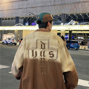 秋季水洗做旧情侣夹克美式复古字母刺绣渐变棒球服男 W5267-P68图片