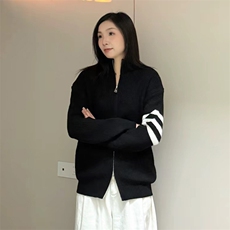重磅秋冬北极绒开衫毛衣美式复古休闲慵懒风男女立领针织衫外套，男装针织衫/毛衣，电商A443