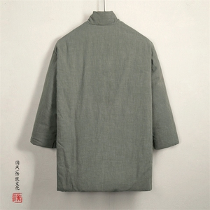 秋冬新款风男装棉麻男士中长款改良汉服棉袄外套Y07P150图片