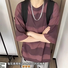 703-T358夏季男女情侣扎染条纹休闲T恤，男装T恤，星座703