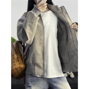 美式立领皮衣外套男女秋冬痞帅飞行员夹克设计感机车服LPU088-P70图片