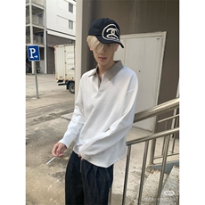 网图+老钱风千鸟格拼接长袖POLO衫W1321/特P40，男装Polo衫，电商B350