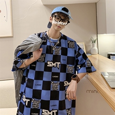 华夫格印花松休闲短袖T恤港风五分半截袖XFT221-P30控48，男装T恤，电商B370
