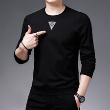 2023秋季新款长袖男士中年圆领薄款印花韩版潮流商务休闲卫衣，男装卫衣，电商B212（原钱塘6029）