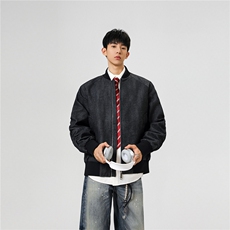 美式短款立领皮衣夹克男女复古立领扎染宽松褶皱外套潮HZ6610-P80，男装皮衣，星座610B-1