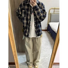 D8876-P50美式复古格子衬衫男女外套春秋季设计感衬衣-网图现货，男装衬衫，星座603-2