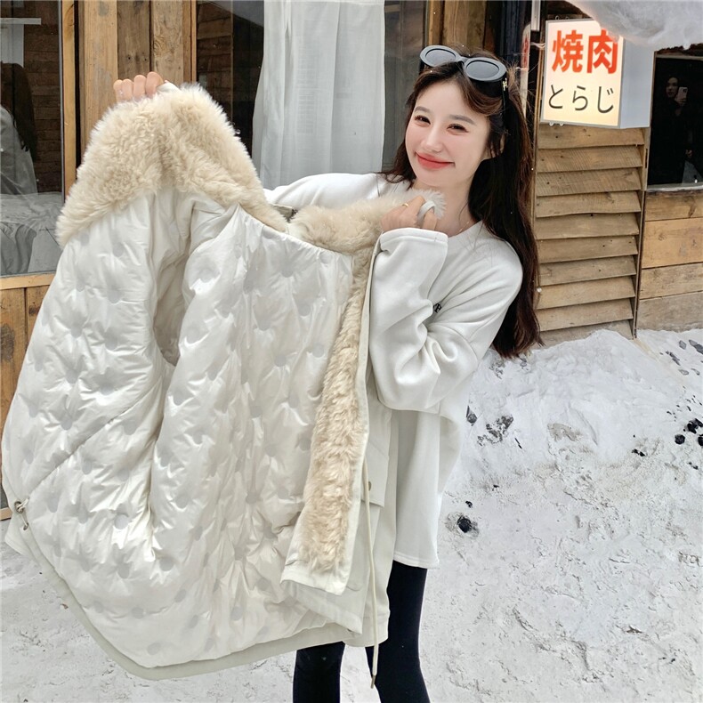 现货！放心推！羊羔毛拼接羽绒服女2025冬新款派克服加厚保暖外套,女装羽绒服,慧尚2-185
